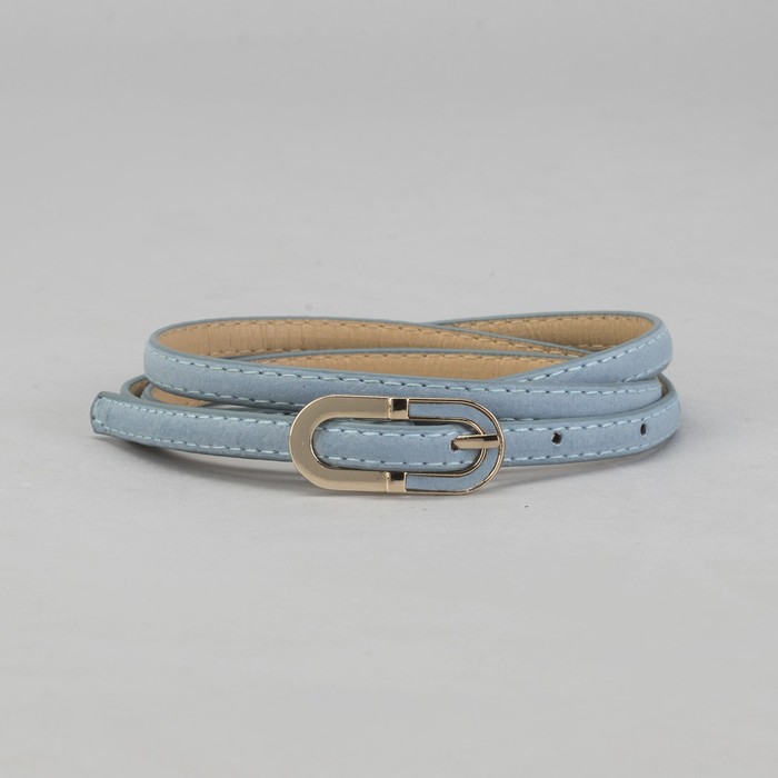 Ремень женский гладкий, пряжка под золото, ширина - 1см, голубой