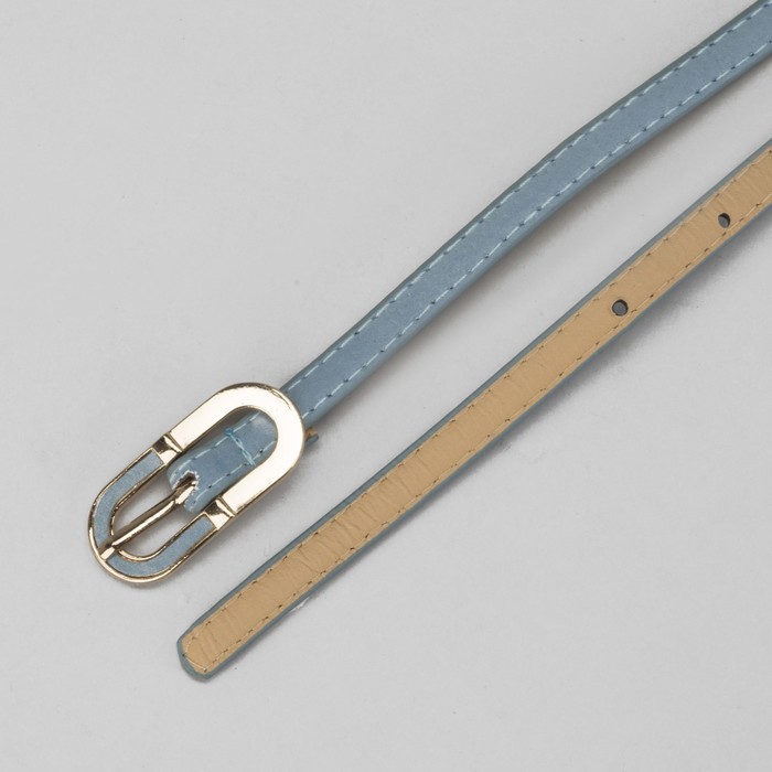 Ремень женский гладкий, пряжка под золото, ширина - 1см, голубой
