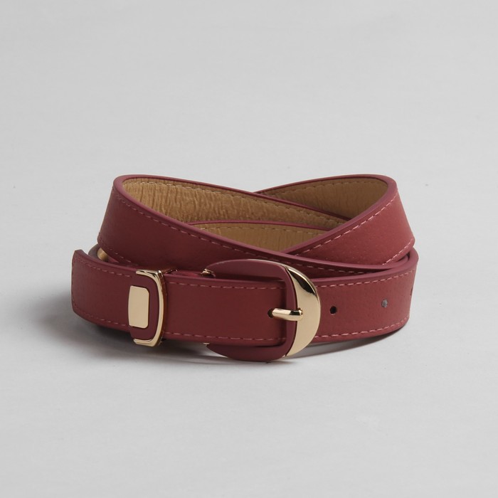 Ремень женский гладкий, пряжка, хомут под золото, ширина - 2,5см, красный