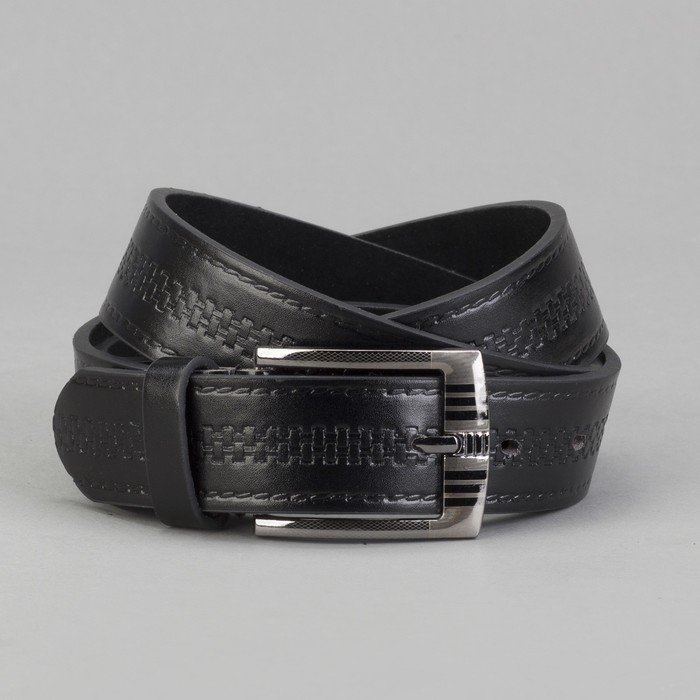 Ремень мужской "Бамбук", винт, пряжка пож металл, ширина - 3см, чёрный