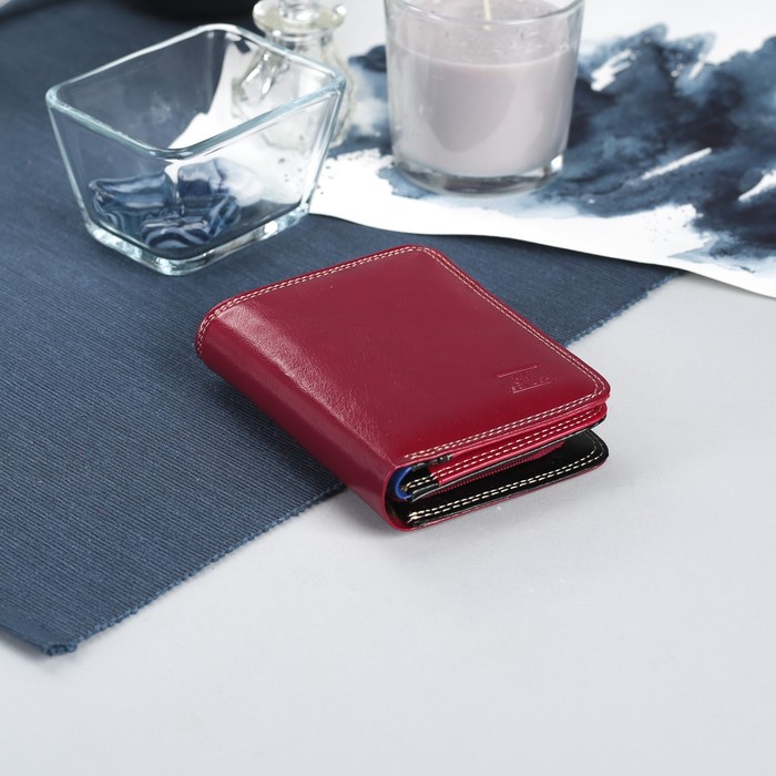 Кошелёк женский складной, 2 отдела, отдел для карт, отдел для монет, бордовый