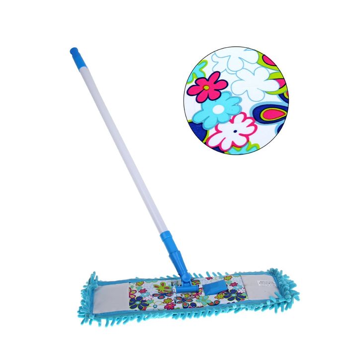Швабра плоская телескопическая, микрофибра букля 43х13х68(120) см "Лето"УЦЕНКА