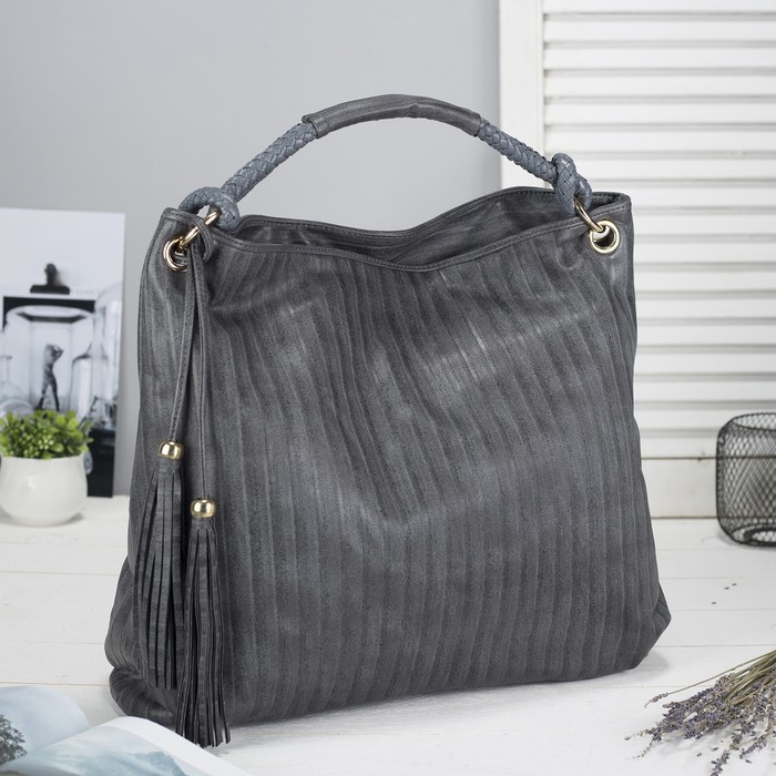 Сумка женская на молнии, 1 отдел с перегородкой, 1 наружный карман, серая