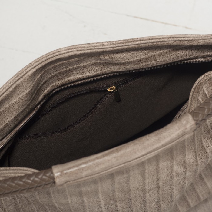 Сумка женская на молнии, 1 отдел с перегородкой, 1 наружный карман, бежевая