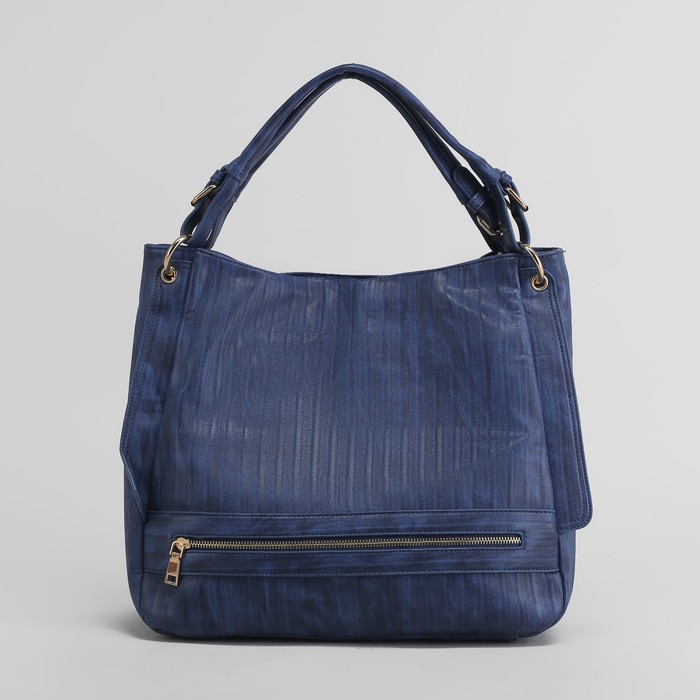 Сумка женская на молнии, 1 отдел с перегородкой, 2 наружных кармана, синяя