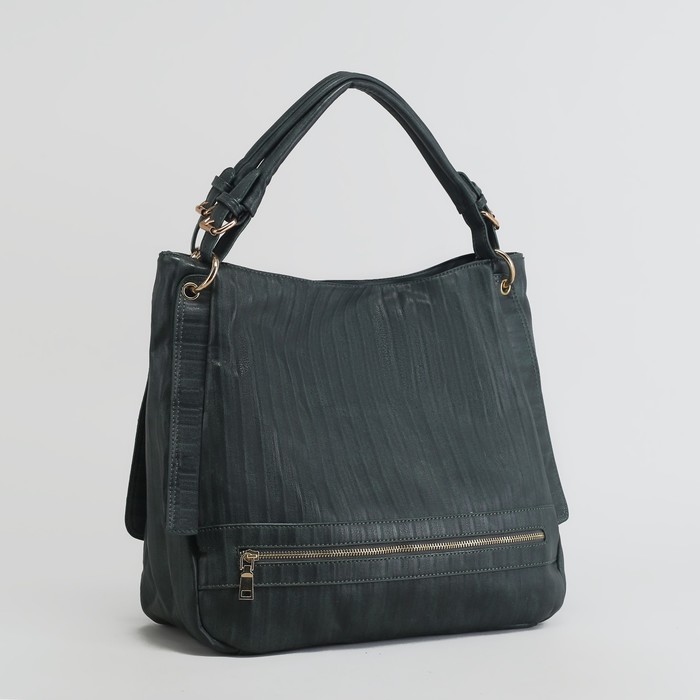 Сумка женская на молнии, 1 отдел с перегородкой, 2 наружных кармана, зелёная