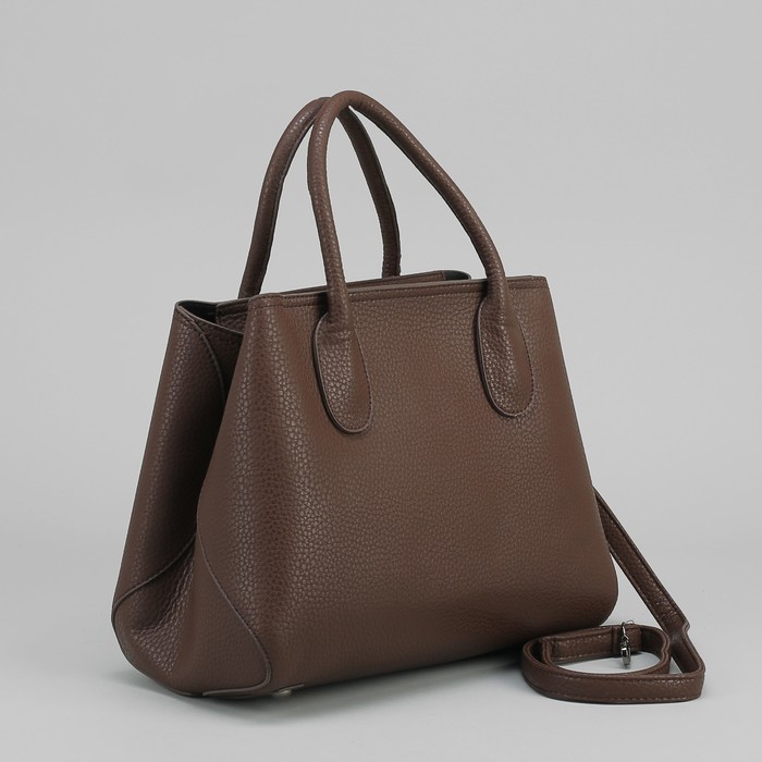 Сумка женская на молнии, 1 отдел, длинный ремень, коричневая