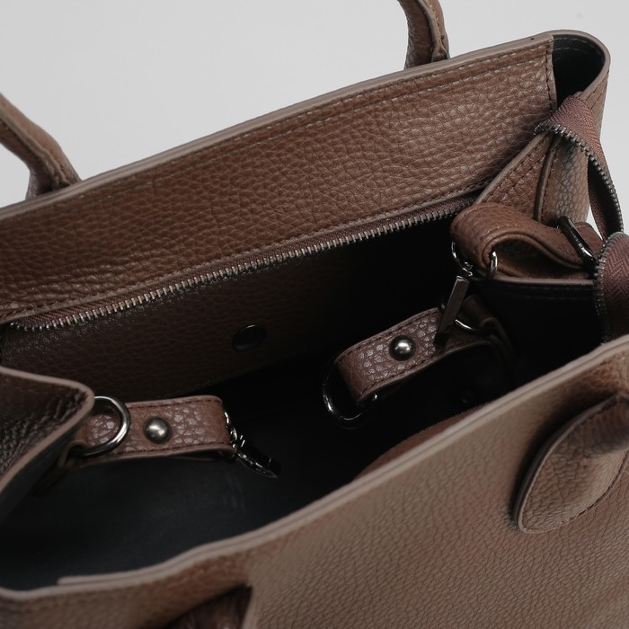 Сумка женская на молнии, 1 отдел, длинный ремень, коричневая