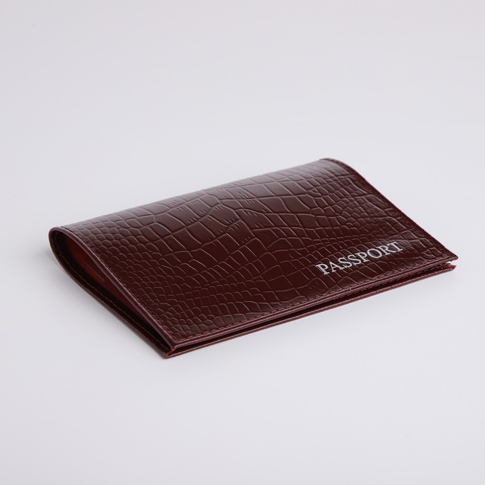 Обложка для паспорта, тиснение, коричневый крокодил