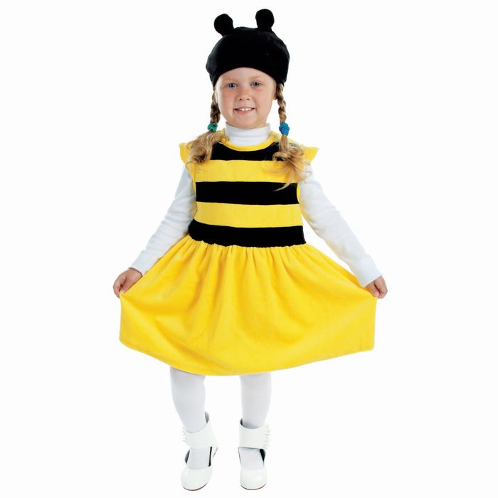 Детский карнавальный костюм «Пчёлка», велюр, платье, шапка, 1,5-3 г, рост 98 см