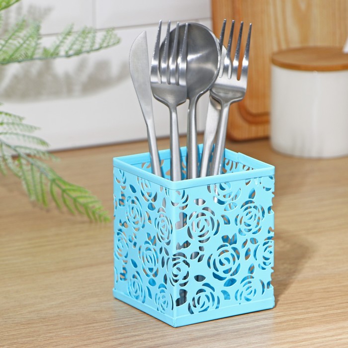 Подставка для столовых приборов "Розы", квадратная, цвет МИКС