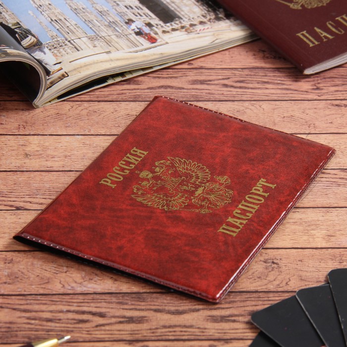 Обложка для паспорта "Герб", тиснение, цвет красный