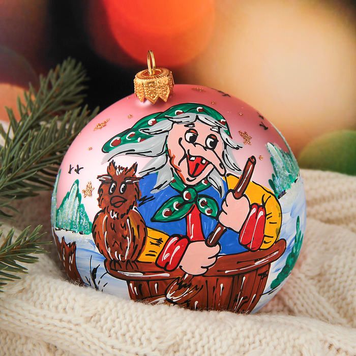 Новогодний шар ручной работы "Баба Яга" микс