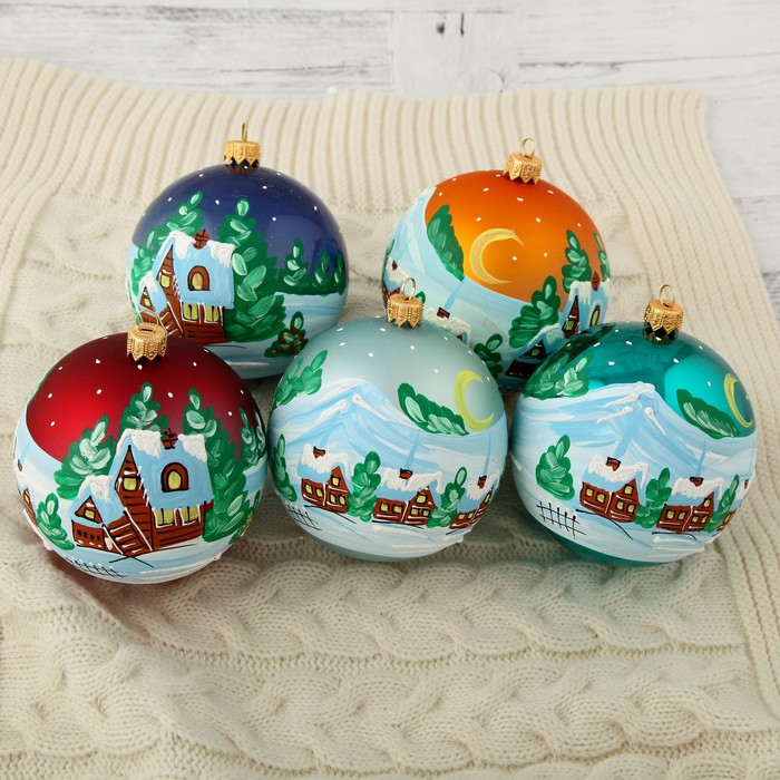 Новогодний шар ручной работы "Горный аул" микс