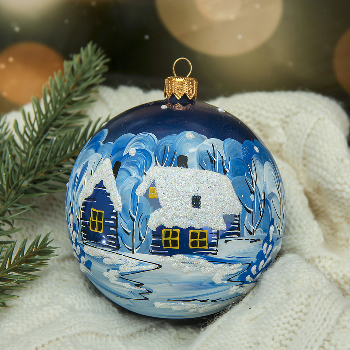 Новогодний шар ручной работы "Деревенька" микс