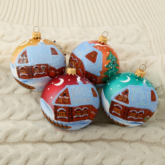 Новогодний шар ручной работы "Дом с мерцающей крышей" микс