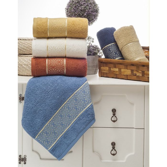 Полотенце махровое TWO DOLPHINS SAHEZA 70*140 см горчичный, хлопок, 460 гр/м