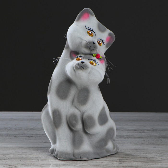 Копилка "Герда с котёнком" средняя, флок, серый леопард