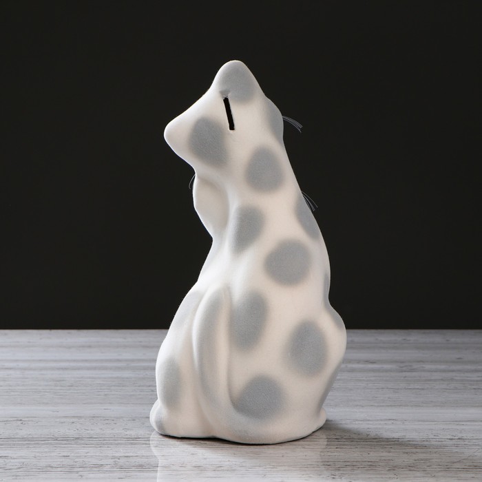 Копилка "Герда с котёнком" средняя, флок, белый леопард