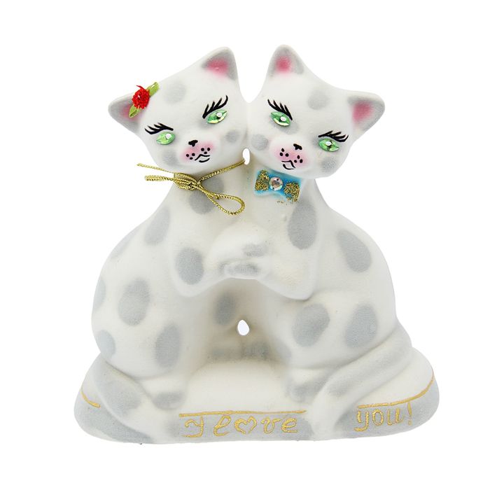 Копилка "Коты танцующие" малая, флок, белый леопард