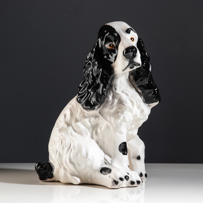 Копилка "Собака спаниель" глянец, бело-чёрная