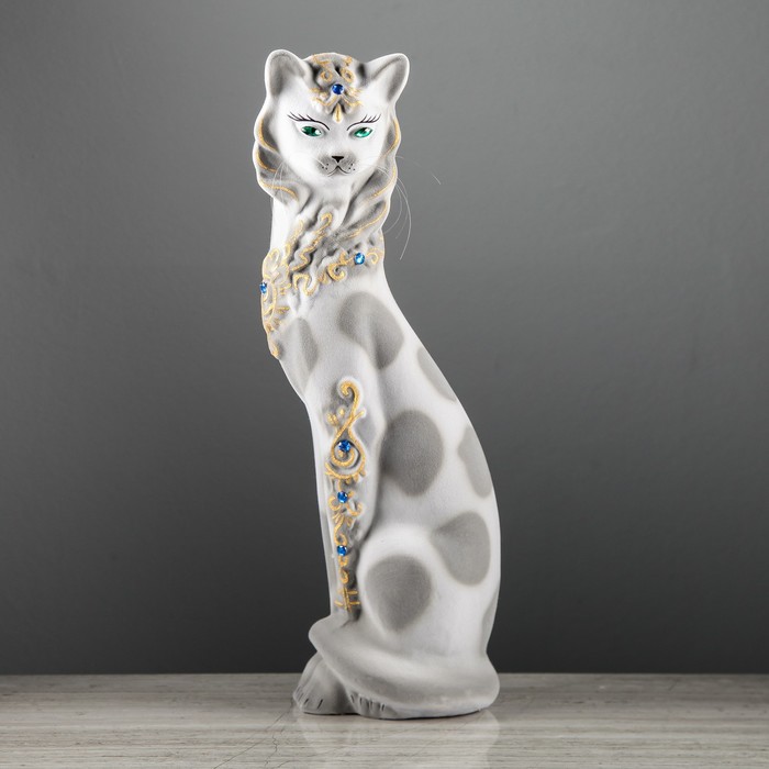 Копилка "Кошка ожерелье" флок, серая