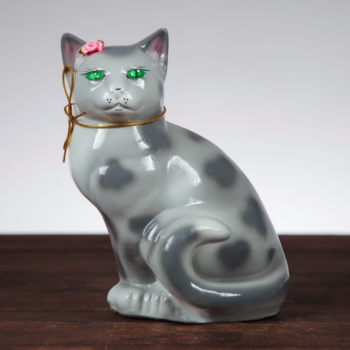 Копилка "Кошка Мурка" глянец, серый леопард