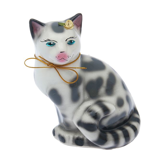 Копилка "Кошка Мурка" глянец, белый леопард