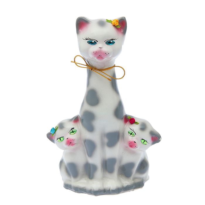 Копилка "Кошка с котятами" глянец, белый леопард