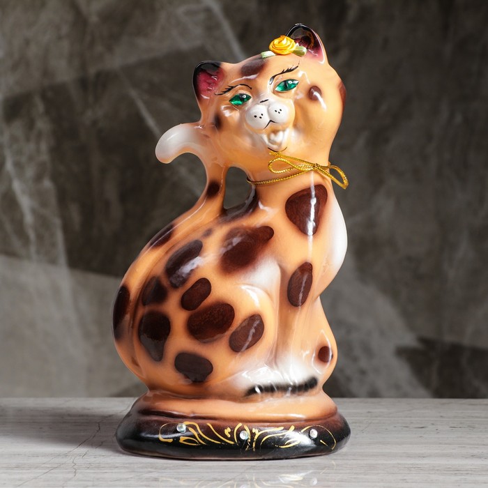 Копилка "Кошка Соня" глянец, бежевый леопард