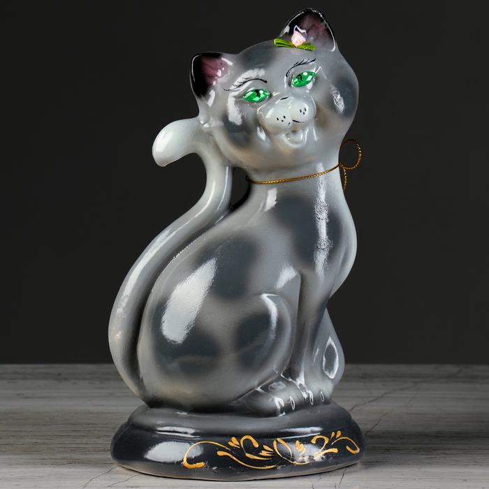 Копилка "Кошка Соня" глянец, серый леопард