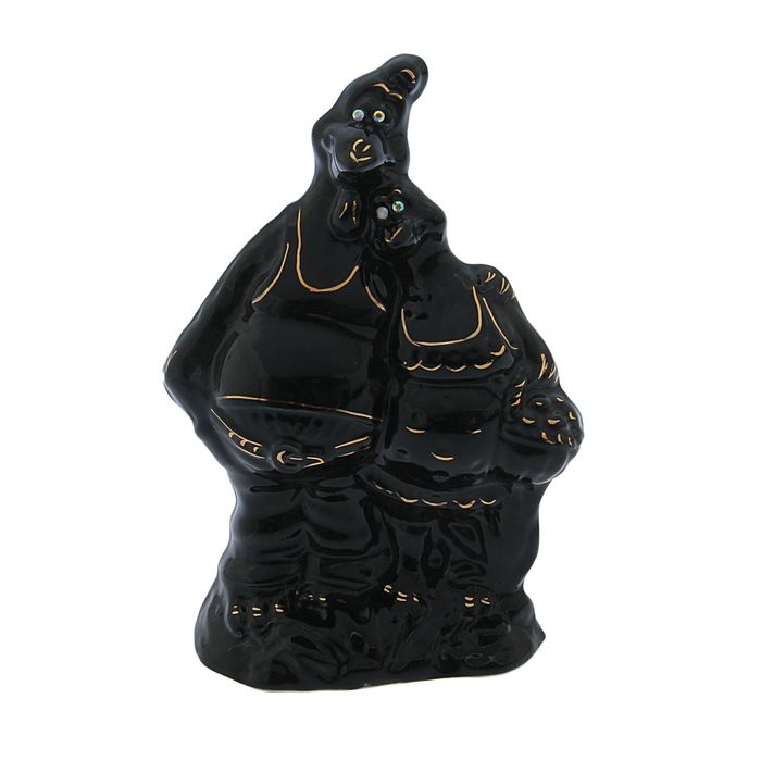 Копилка "Петух и курица пара" глазурь, чёрная