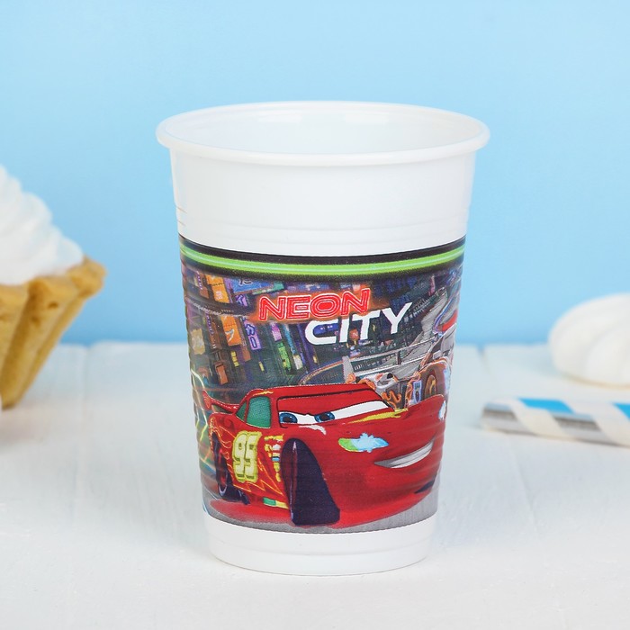 Стаканы пластиковые "Тачки. Неоновый город" 200 мл (набор 8 шт) / Cars Neon