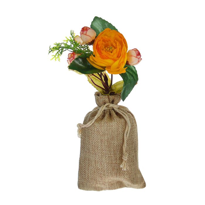 Цветочная композиция в холщовом мешочке "Розы"