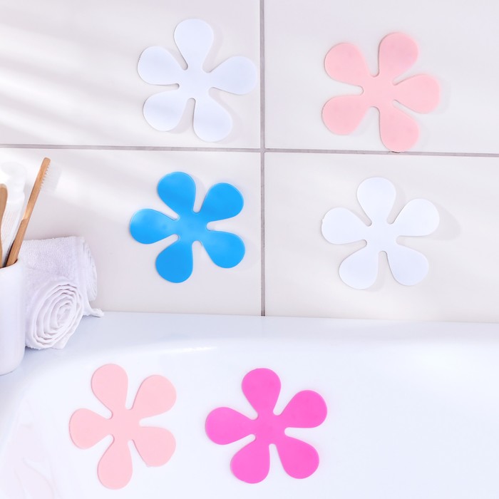 Мини-коврики для ванны "Цветочек", 6 шт, цвет МИКС
