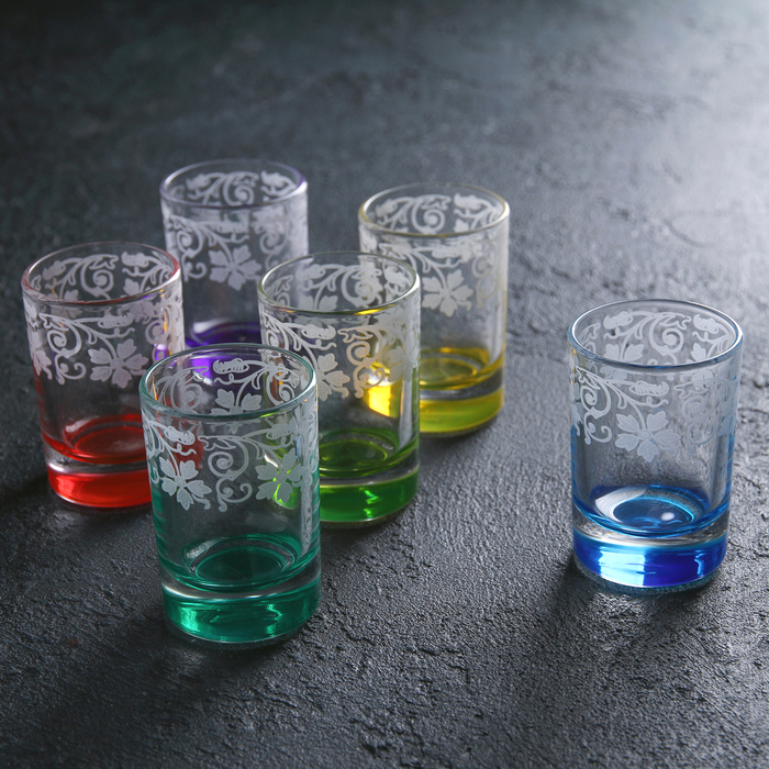 Набор стопок 50 мл "Лель. Лоза", 6 шт, гравировка, цветное дно