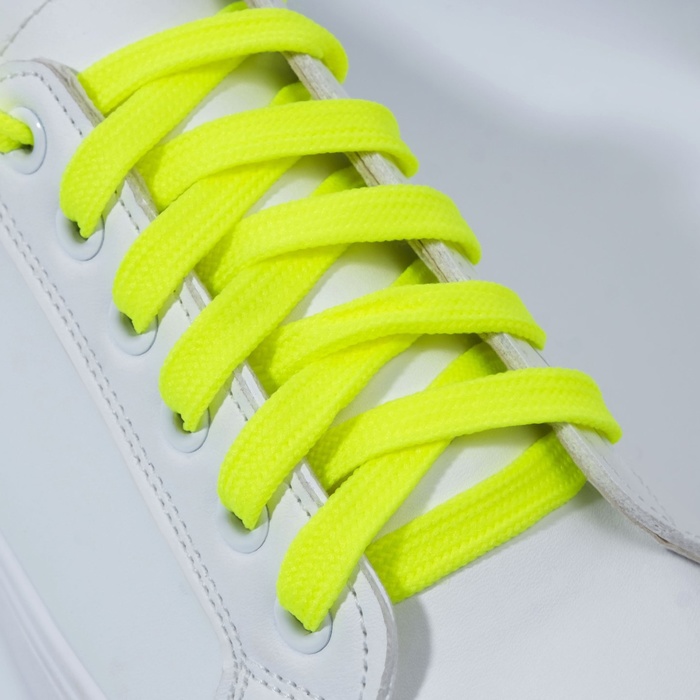 фото Шнурки для обуви, плоские, 12 мм, 110 см, цвет неон жёлтый onlitop