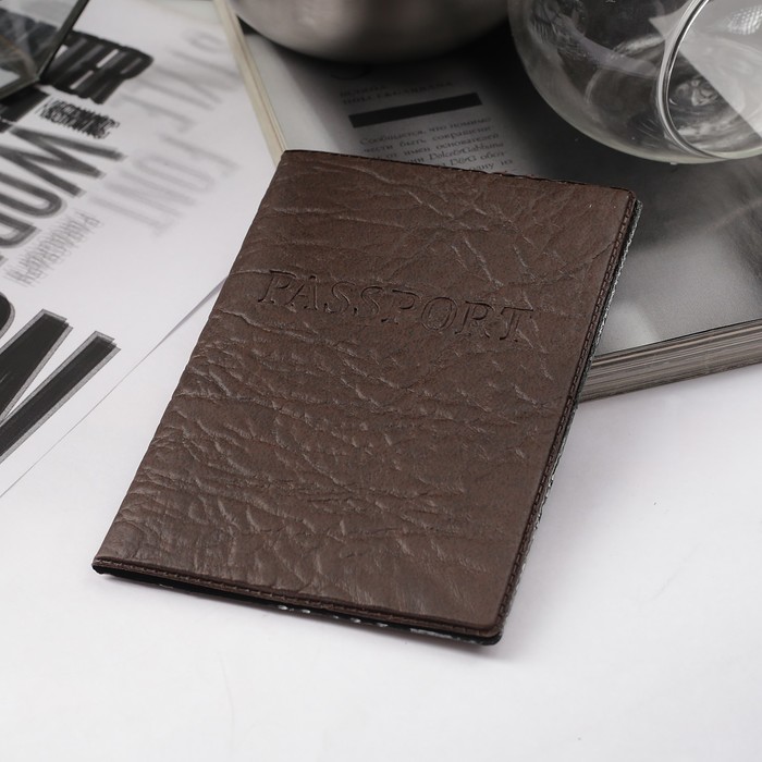 Обложка для паспорта, тиснение, цвет коричневый