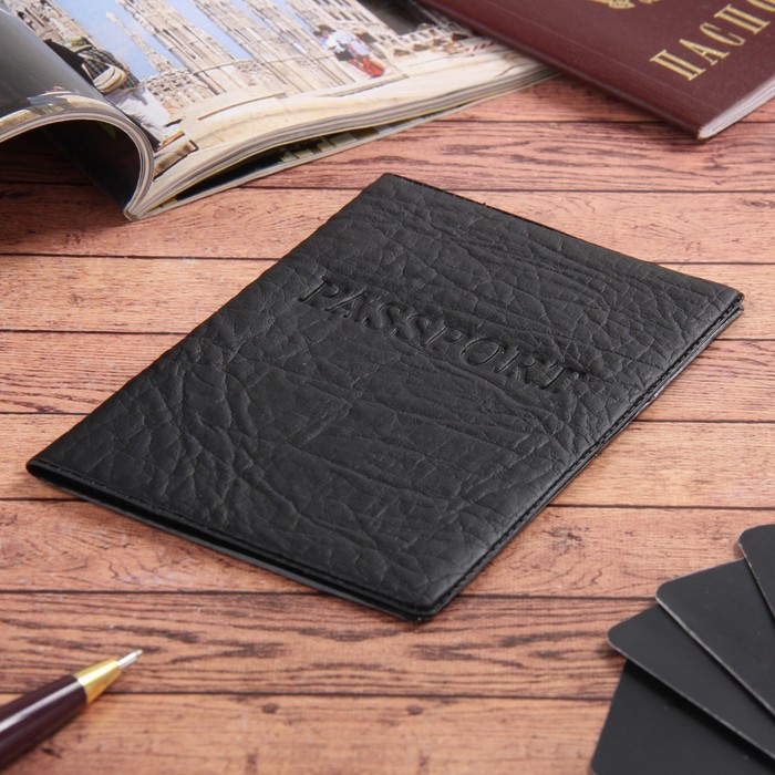 Обложка для паспорта, тиснение, цвет чёрный
