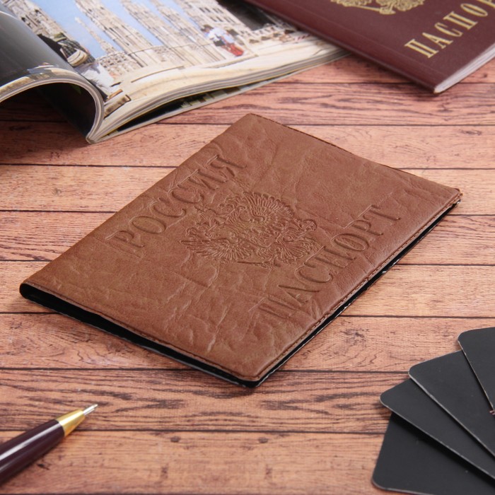 Обложка для паспорта, тиснение, цвет светло-коричневый