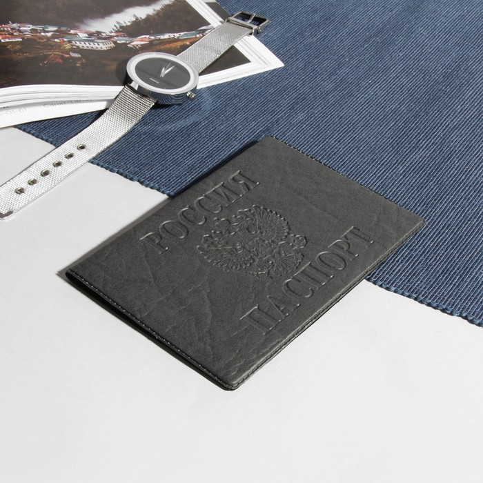 Обложка для паспорта, тиснение, серая