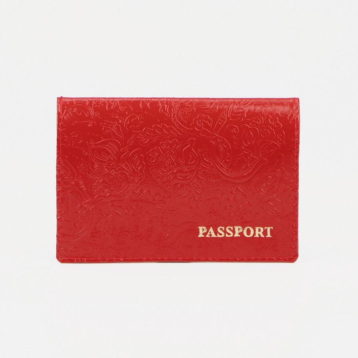 Обложка для паспорта "Пионы", тиснение, глянцевый, цвет алый