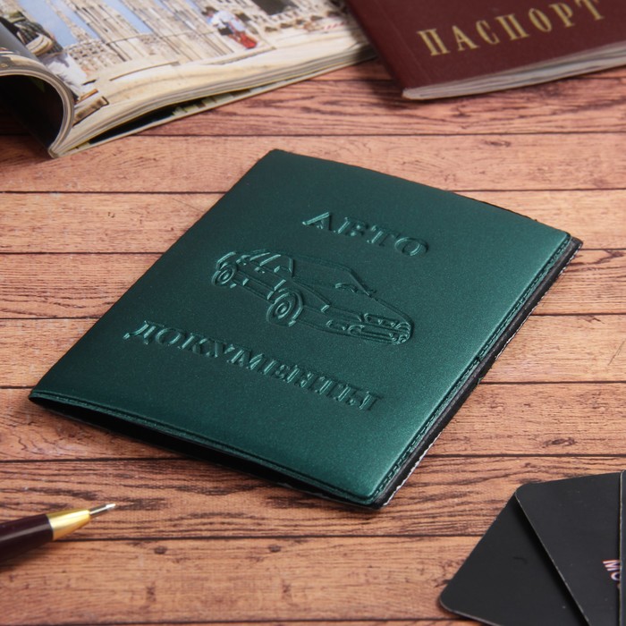 Обложка для автодокументов "Графитти", тиснение, зелёная