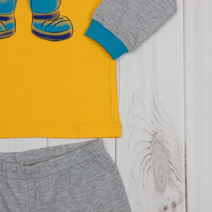 Пижама для мальчика, рост 86 см (52), цвет жёлтый/серый меланж