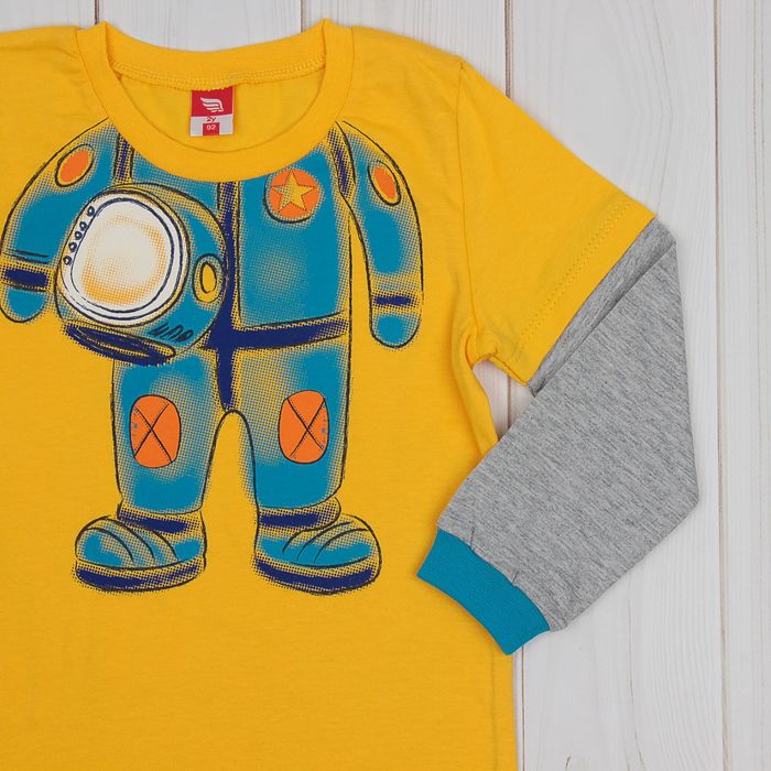 Пижама для мальчика, рост 80 см (52), цвет жёлтый/серый меланж