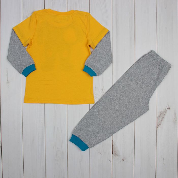 Пижама для мальчика, рост 80 см (52), цвет жёлтый/серый меланж