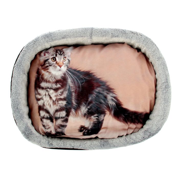 Лежанка №6 с кошкой, 67х49х16 см, микс