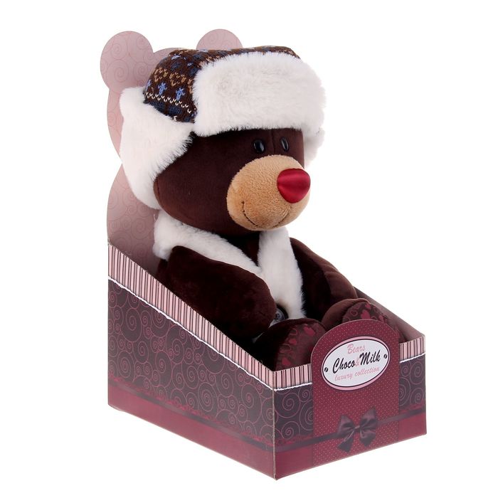 Мягкая игрушка Choco, сидячий, в ушанке