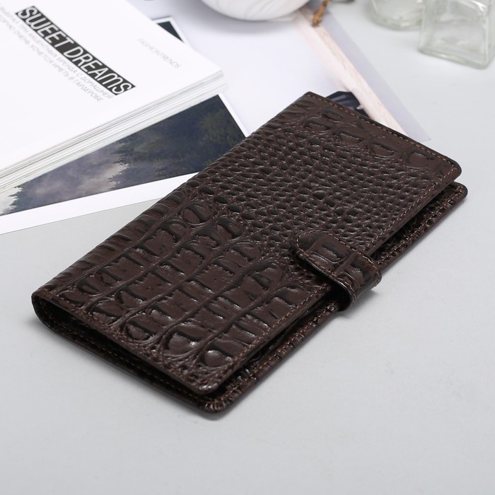 Кошелёк женский на кнопке, 2 отдела, отдел для карт, отдел для монет, коричневый кайман