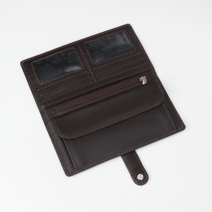 Портмоне мужское на кнопке, 2 отдела, отдел для карт, отдел для монет, коричневый флотер
